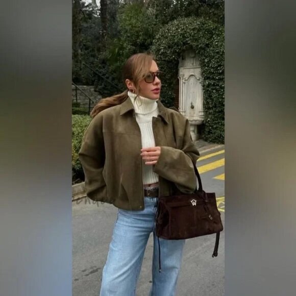 ZARA FAUX SUEDE BOMBER JACKET - Picture 2 of 7